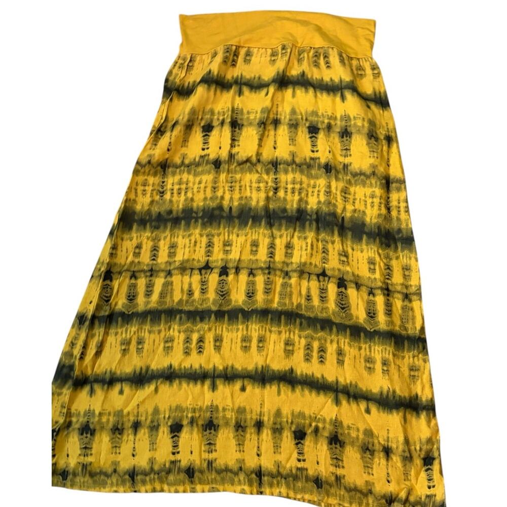 Bryn Walker Linen Maxi Skirt Yellow Black Tie Dye Womens M Beach Lagenlook - Picture 3 of 11